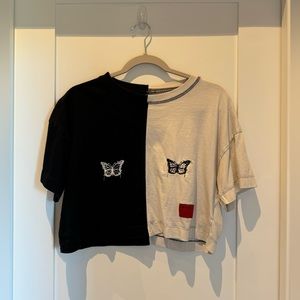 CHNGE Black and White Butterfly Cropped Tee